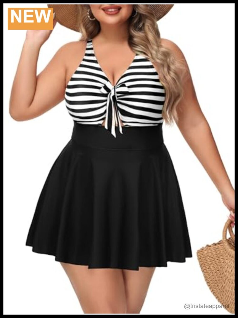 Plus Size One Piece Swimsuit with Skirt V Neck Cutout Swim Dress